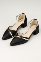 Zapatos de tacón ancho con purpurina y tira al tobillo