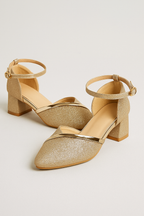 Zapatos de tacón ancho con purpurina y tira al tobillo