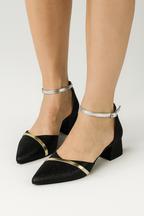 Zapatos de tacón ancho con purpurina y tira al tobillo