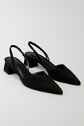 Pointed-toe slingback shoes with a block heel
