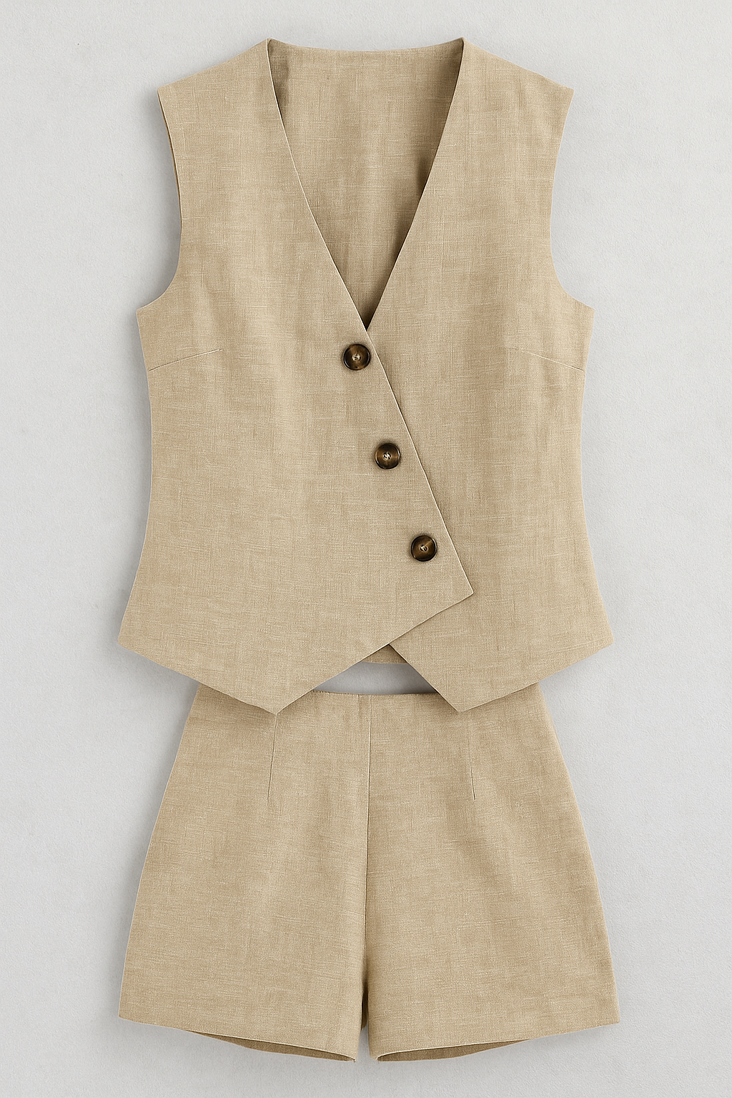 Wrap Top and Shorts Two-Piece Set in Linen Blend