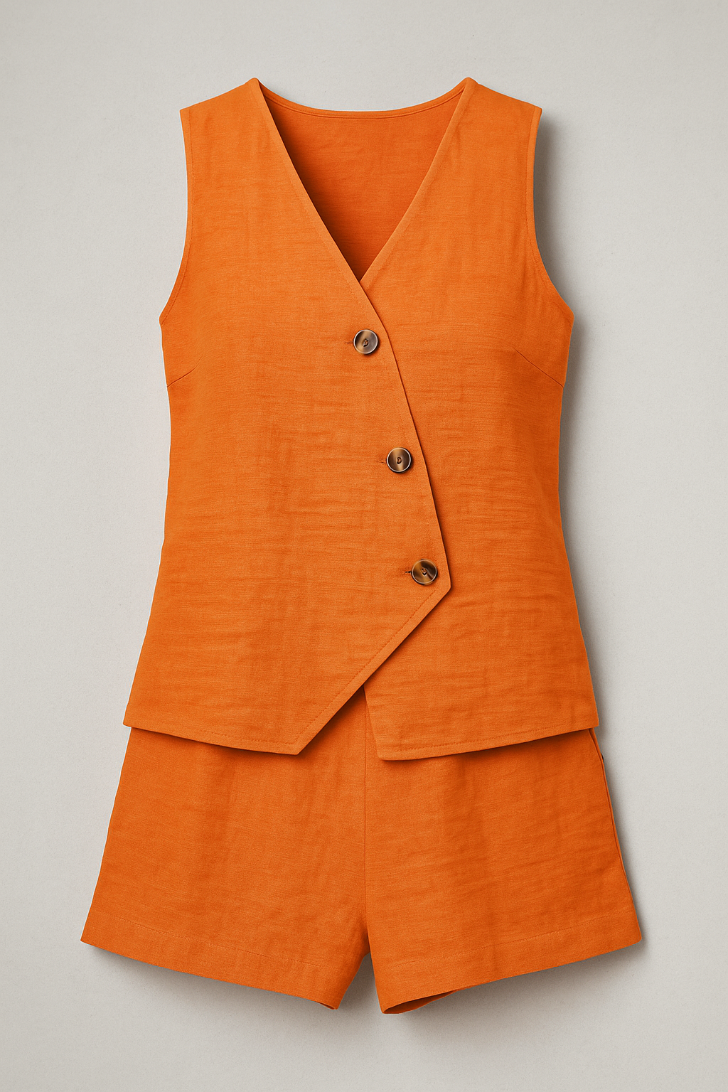 Wrap Top and Shorts Two-Piece Set in Linen Blend
