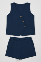 Omlottopp och shorts, tvådelat set i linneblandning