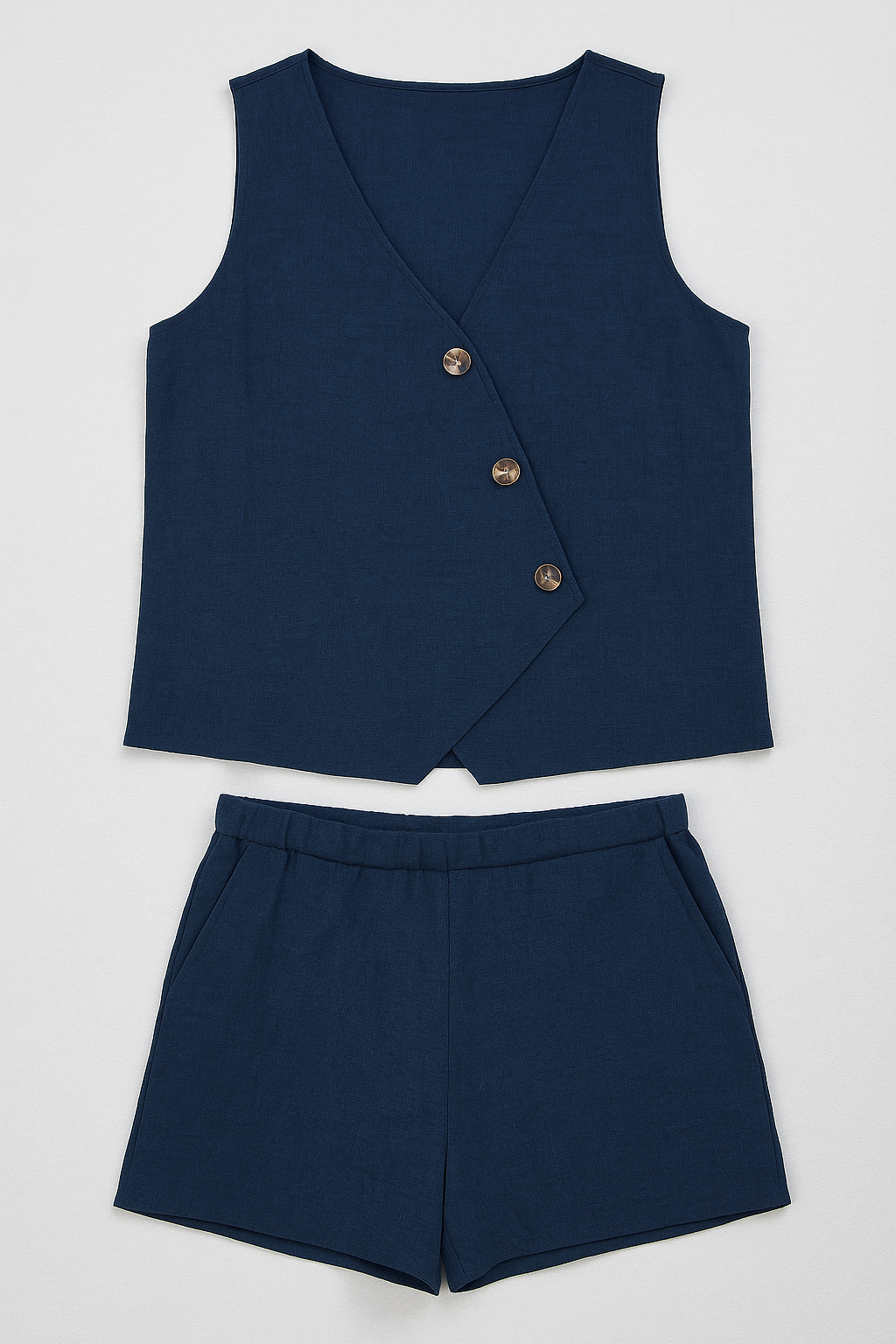 Wrap Top and Shorts Two-Piece Set in Linen Blend