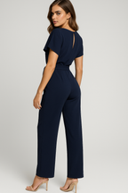 Wide-Leg Jumpsuit with Waist Belt and Draped Sleeves