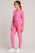 Träningsset med dragkedjejacka, ribbade manschetter och joggers