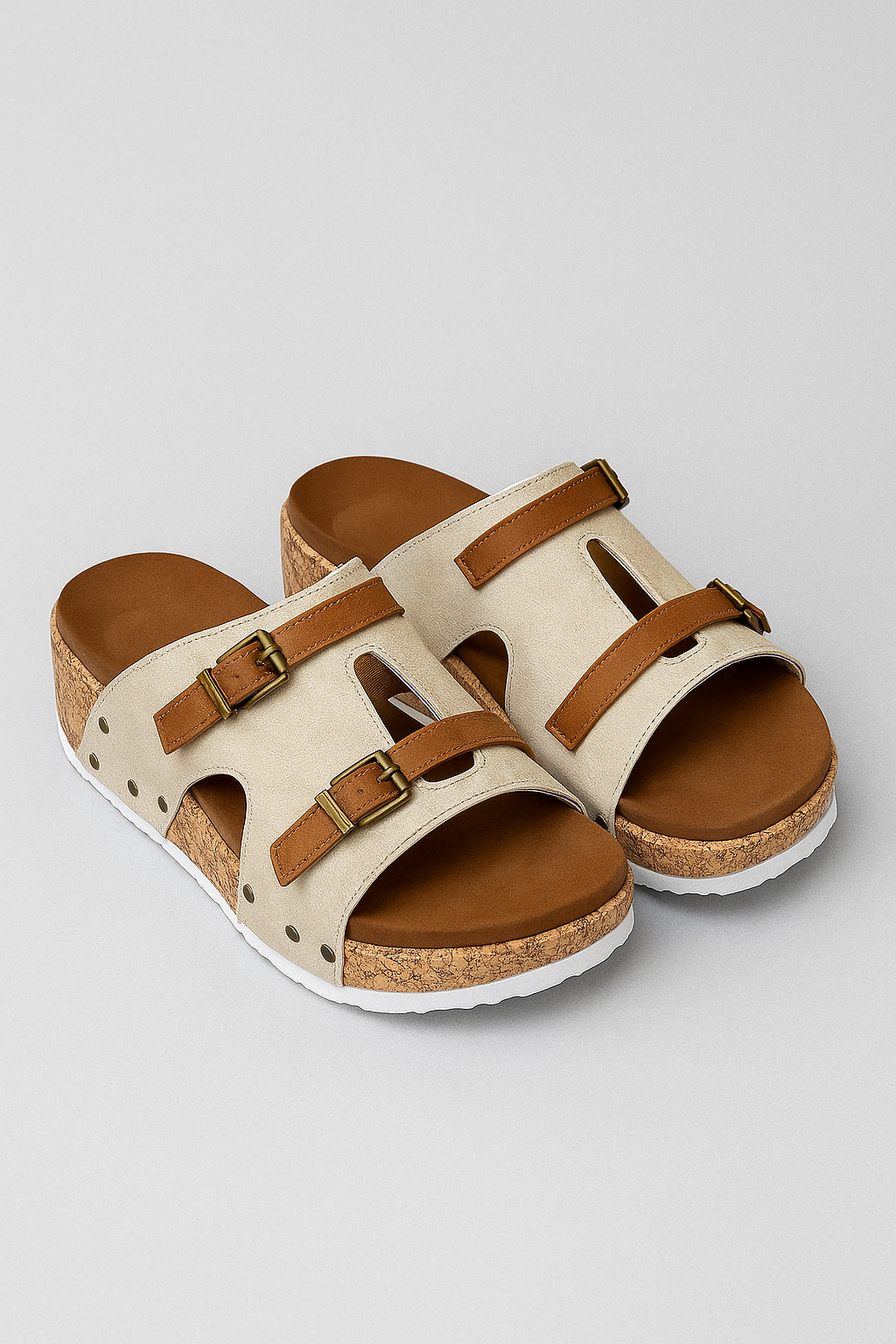 Sandalias de cuña con tiras de hebilla ajustables y suela efecto corcho