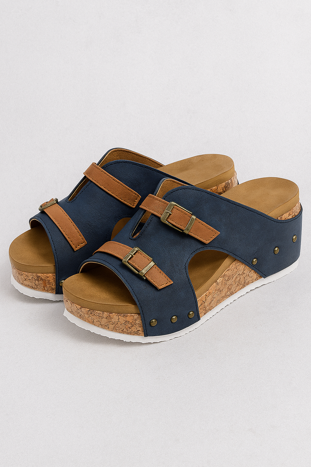 Sandalias de cuña con tiras de hebilla ajustables y suela efecto corcho