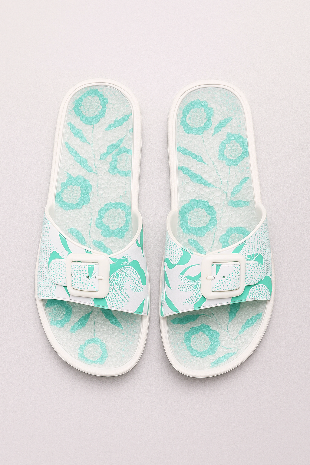 Massage Footbed Bath Sandals with Floral Print Strap
