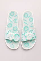 Massage Footbed Bath Sandals with Floral Print Strap