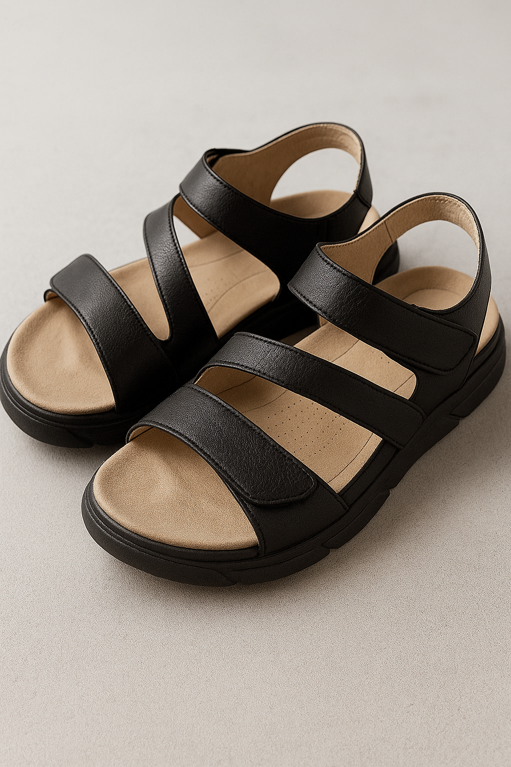 3-Strap Sandals with Velcro Closure and Padded Insole