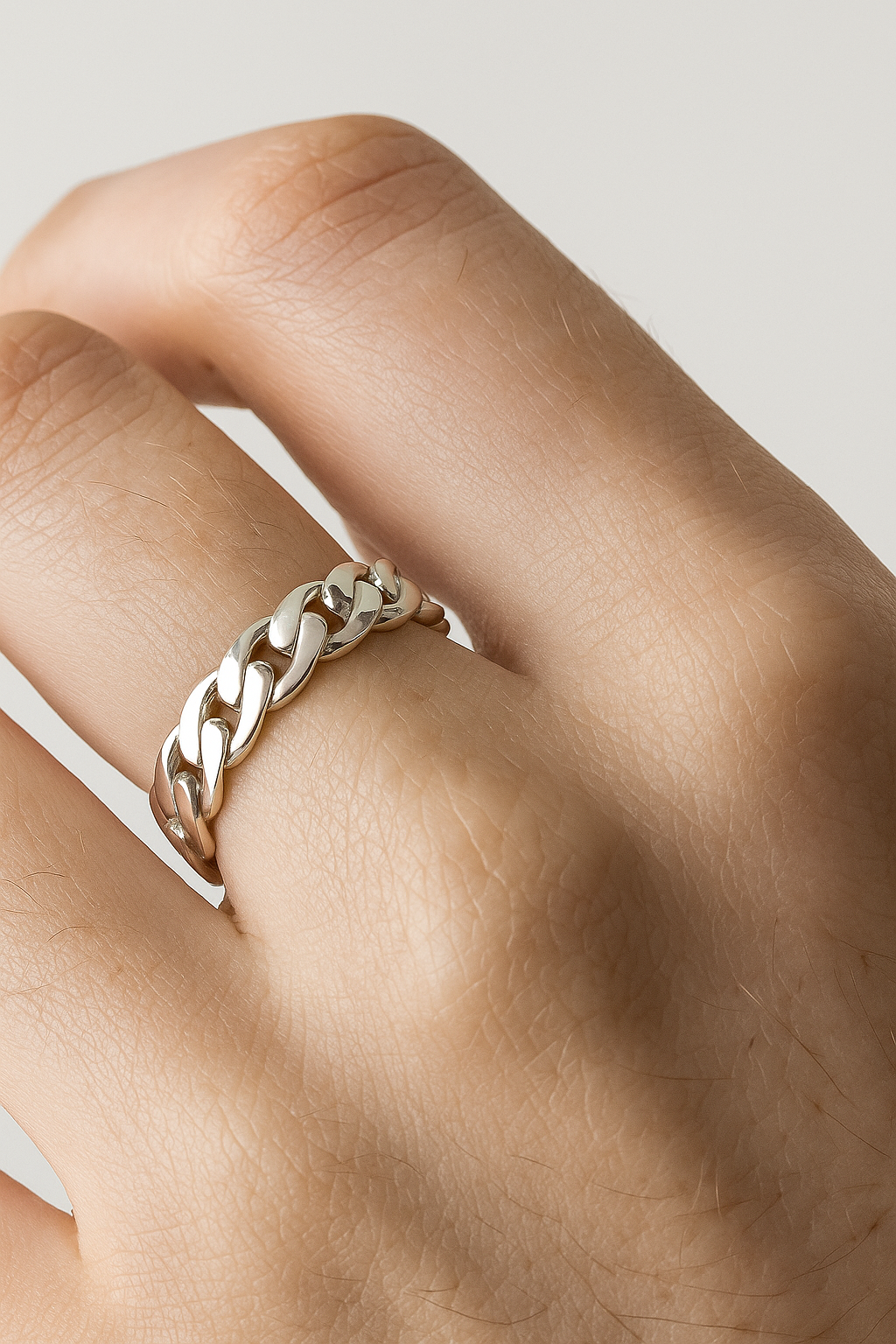 Unisex kedjelänksring i rostfritt stål, silverton