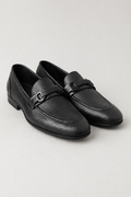 Faux Leather Loafers with Snake-Embossed Pattern and Strap