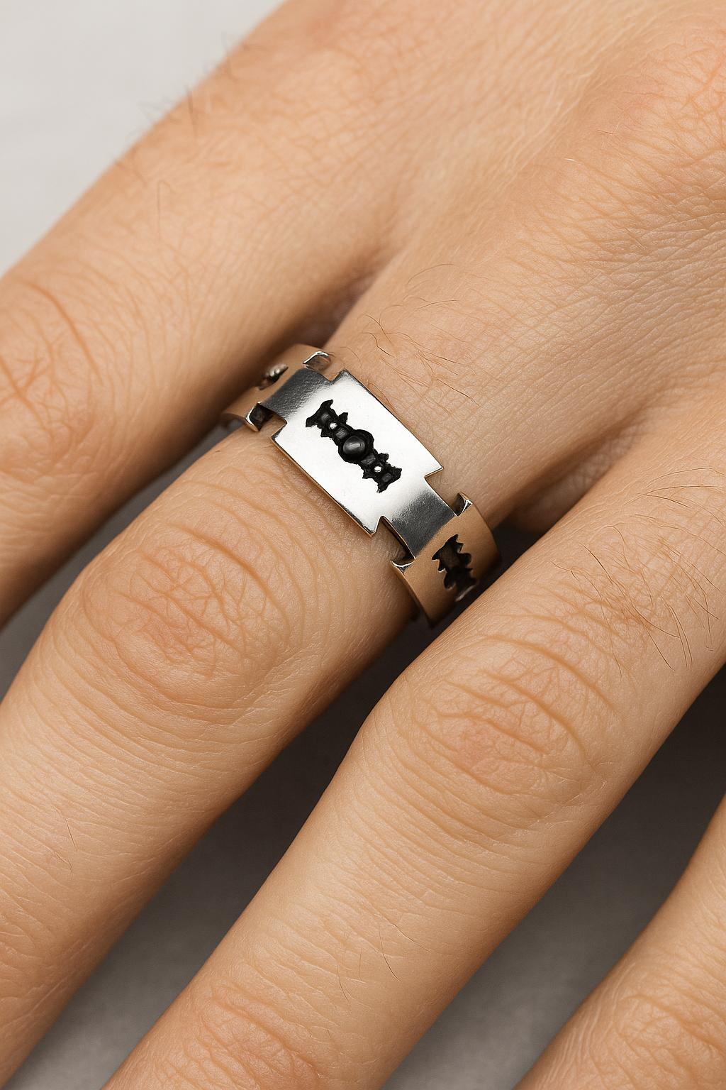 Stainless Steel Ring with Bold Razor Blade Design