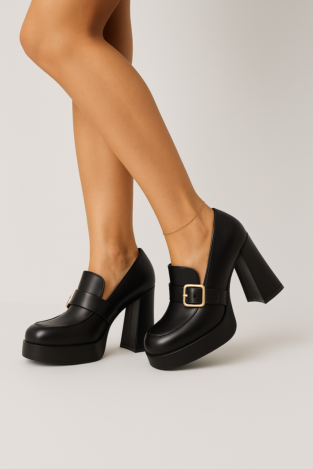 Block Heel Pumps with an Elegant Buckle Detail for Evening