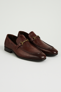 Men's Brown Faux Leather Loafers with Fine Stitching