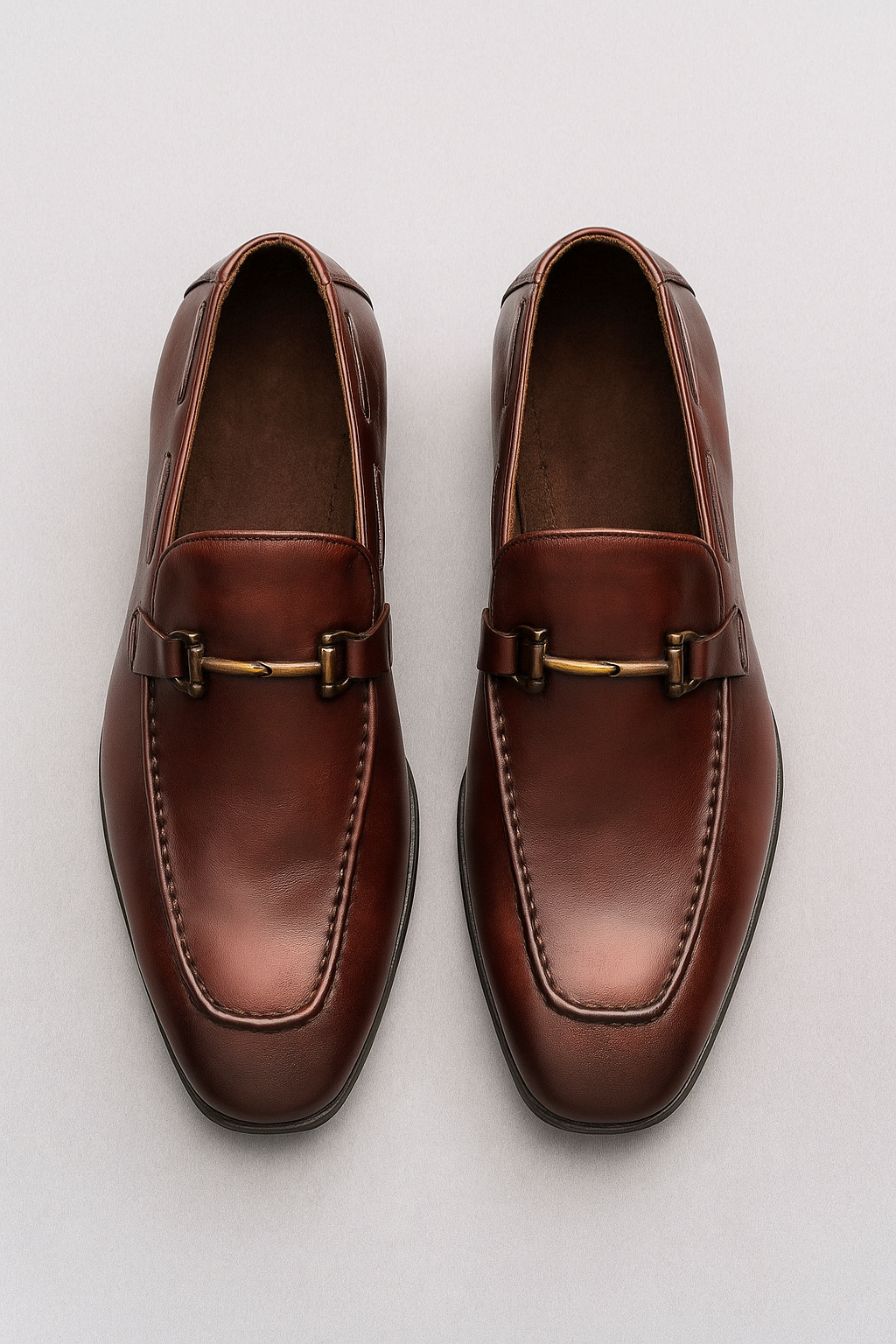 Men's Brown Faux Leather Loafers with Fine Stitching