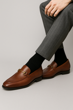Men's Brown Faux Leather Loafers with Fine Stitching