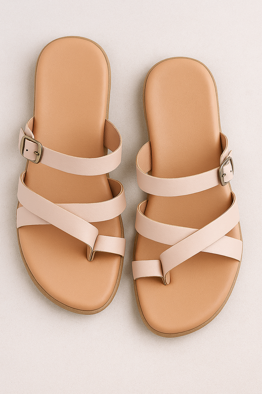 Toe-Loop Flat Sandals with Crossed Straps and Buckle