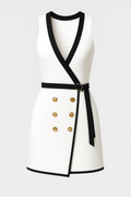 Wrap-Front Mini Dress with Gold-Tone Button Detail