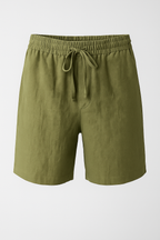 Linen-Cotton Blend Shorts with Elastic Drawstring Waist