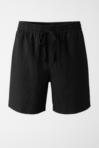 Linen-Cotton Blend Shorts with Elastic Drawstring Waist