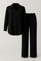 Conjunto ligero de camisa con cuello de solapa y pantalones