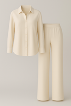Conjunto ligero de camisa con cuello de solapa y pantalones