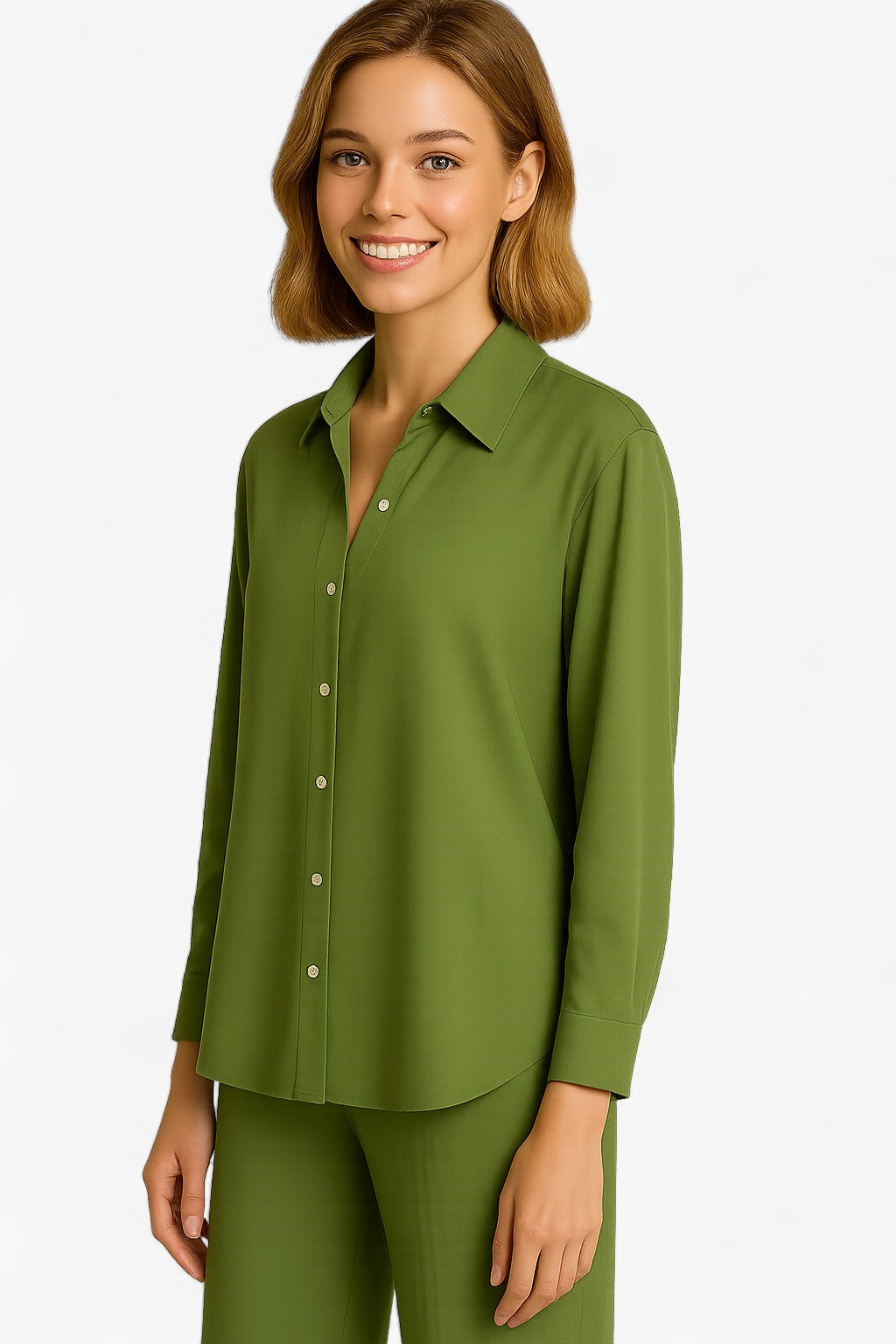 Conjunto ligero de camisa con cuello de solapa y pantalones