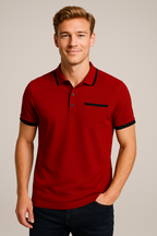 Men's Cotton Blend Polo Shirt with Contrast Detailing