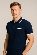 Men's Cotton Blend Polo Shirt with Contrast Detailing