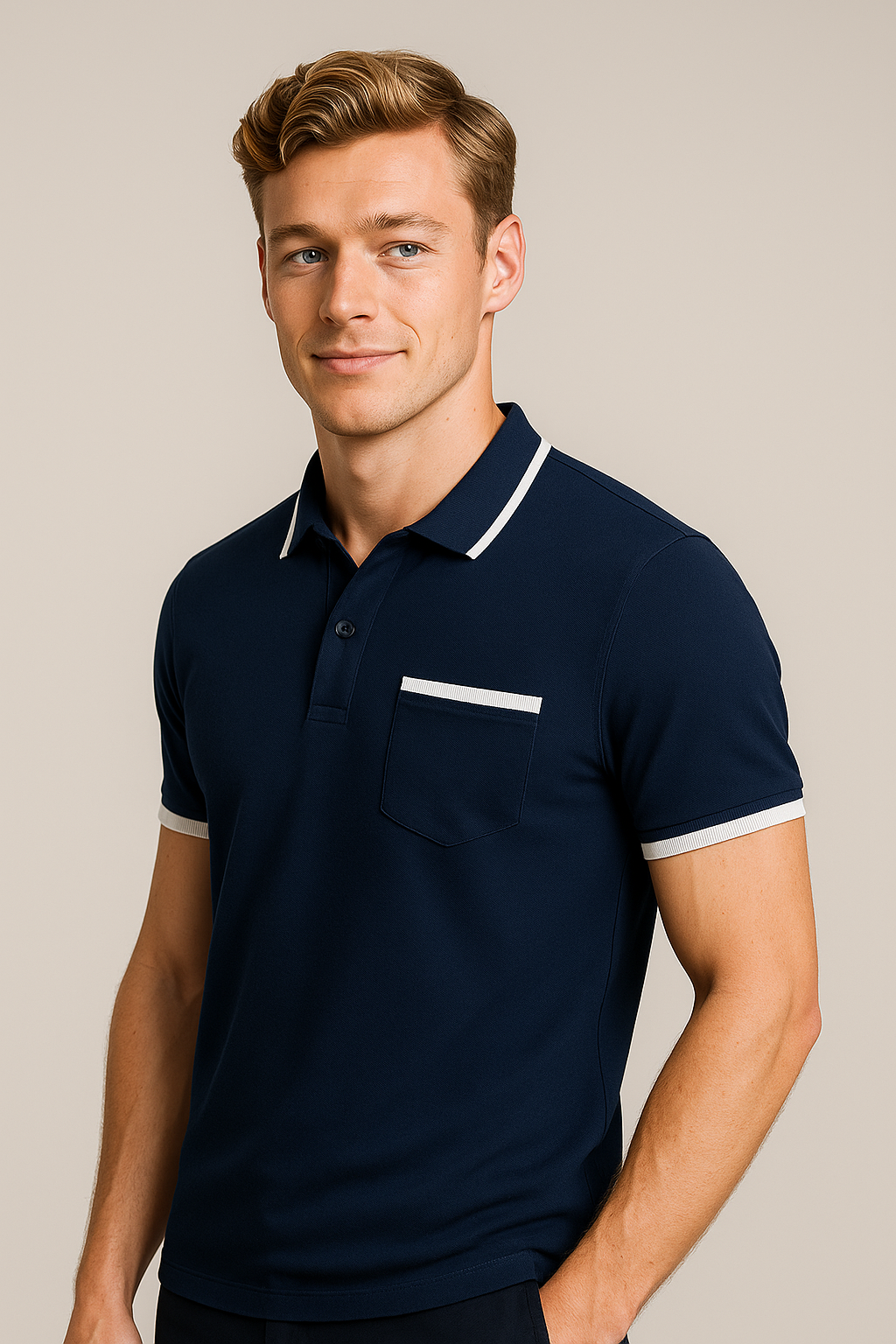Men's Cotton Blend Polo Shirt with Contrast Detailing