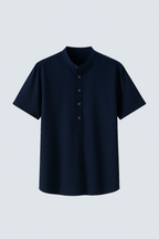 Camisa de lino de manga corta con cuello mao para hombre