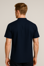Camisa de lino de manga corta con cuello mao para hombre