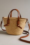Woven Straw-Look Beach Bag with Wide Shoulder Strap
