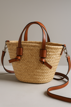 Woven Straw-Look Beach Bag with Wide Shoulder Strap