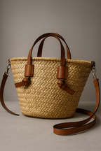 Woven Straw-Look Beach Bag with Wide Shoulder Strap