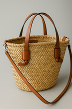 Woven Straw-Look Beach Bag with Wide Shoulder Strap
