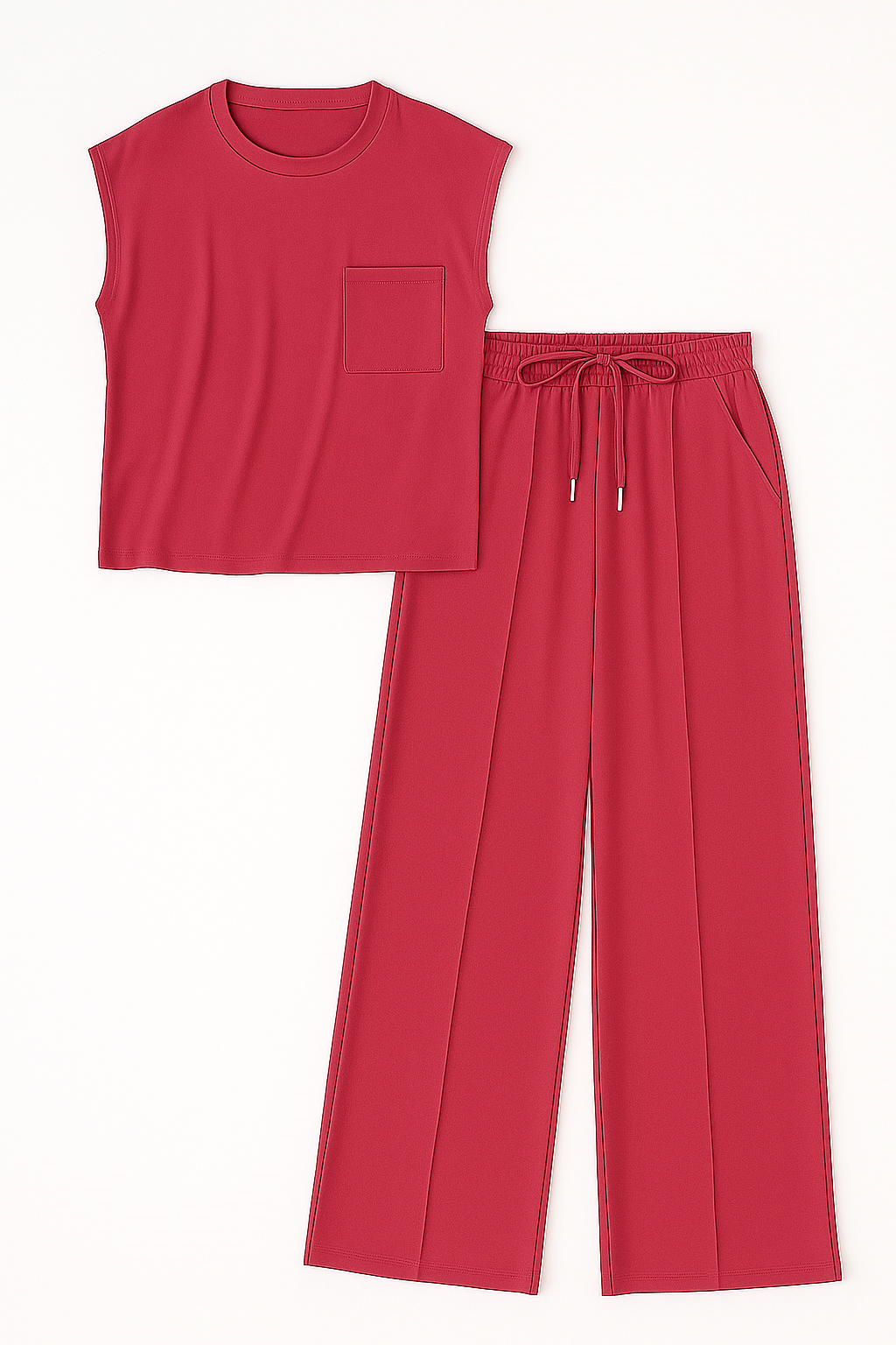 Conjunto de pantalones de pierna ancha y blusa de hombro caído