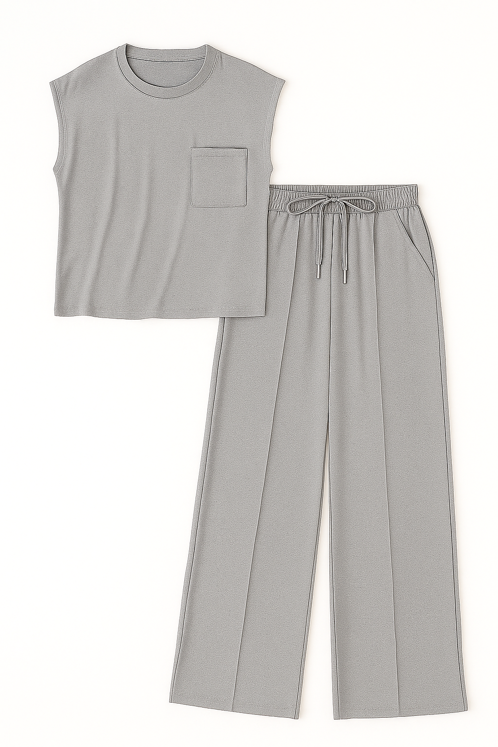 Conjunto de pantalones de pierna ancha y blusa de hombro caído