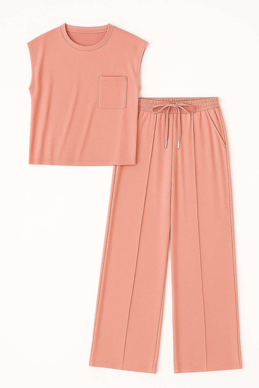 Conjunto de pantalones de pierna ancha y blusa de hombro caído