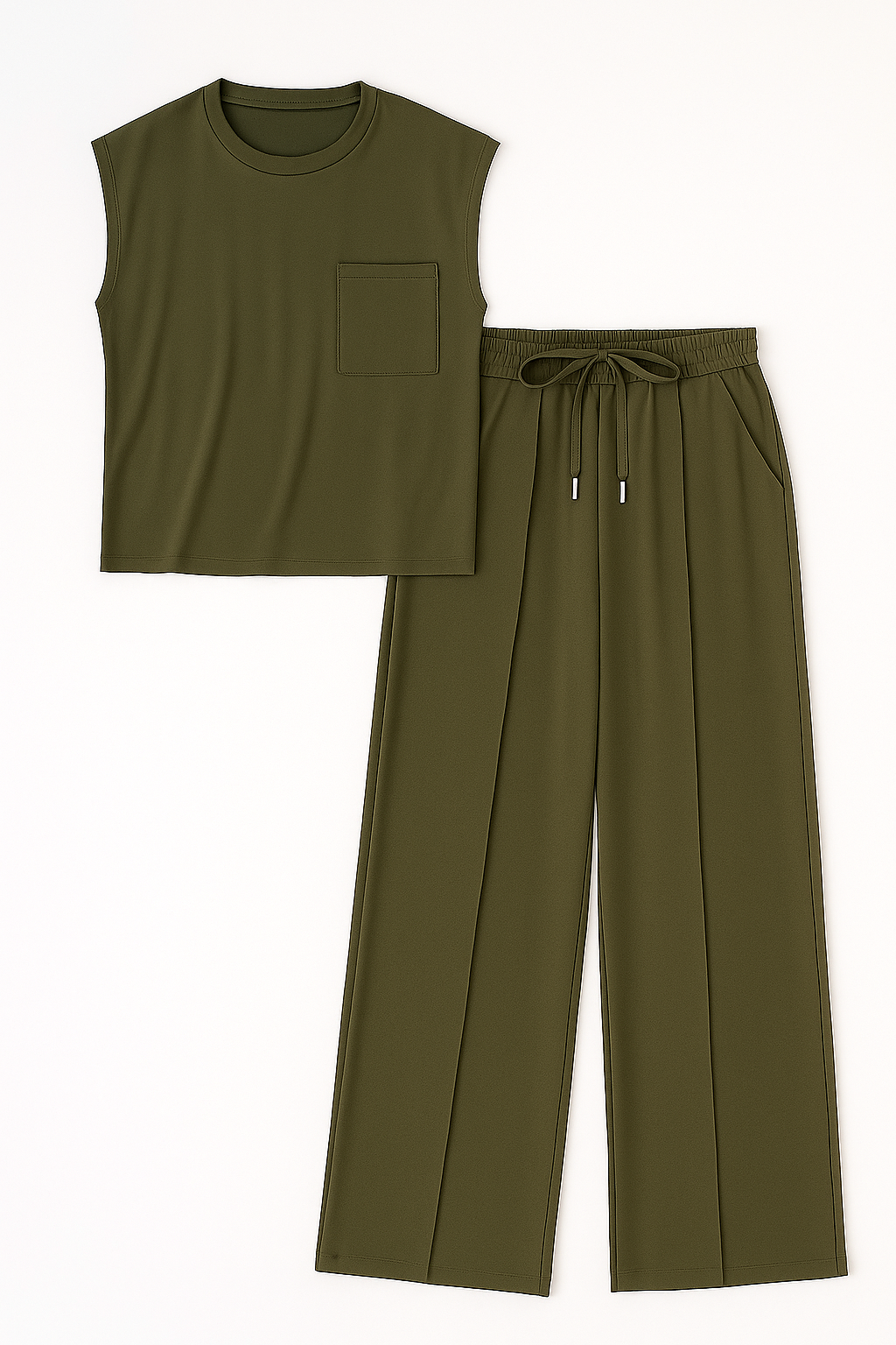Wide-Leg Trousers and Dropped-Shoulder Blouse Set