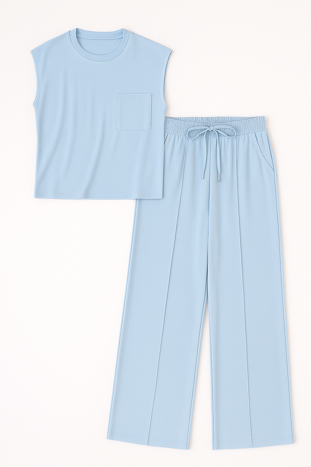 Wide-Leg Trousers and Dropped-Shoulder Blouse Set