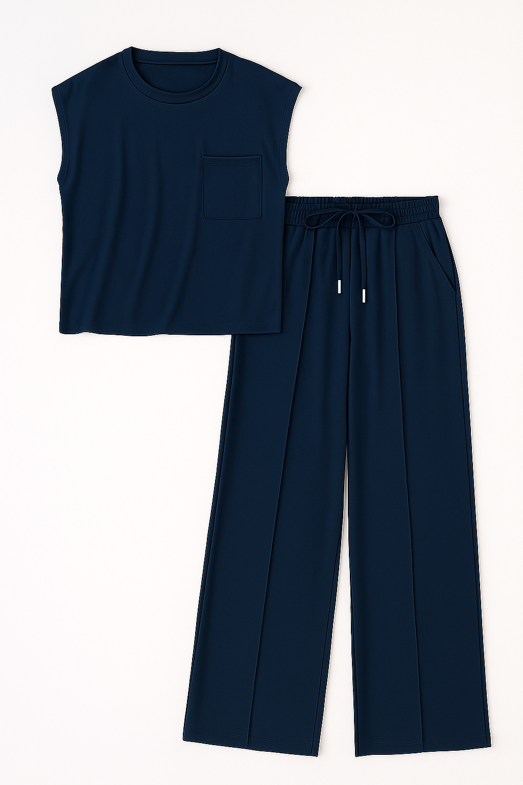 Conjunto de pantalones de pierna ancha y blusa de hombro caído