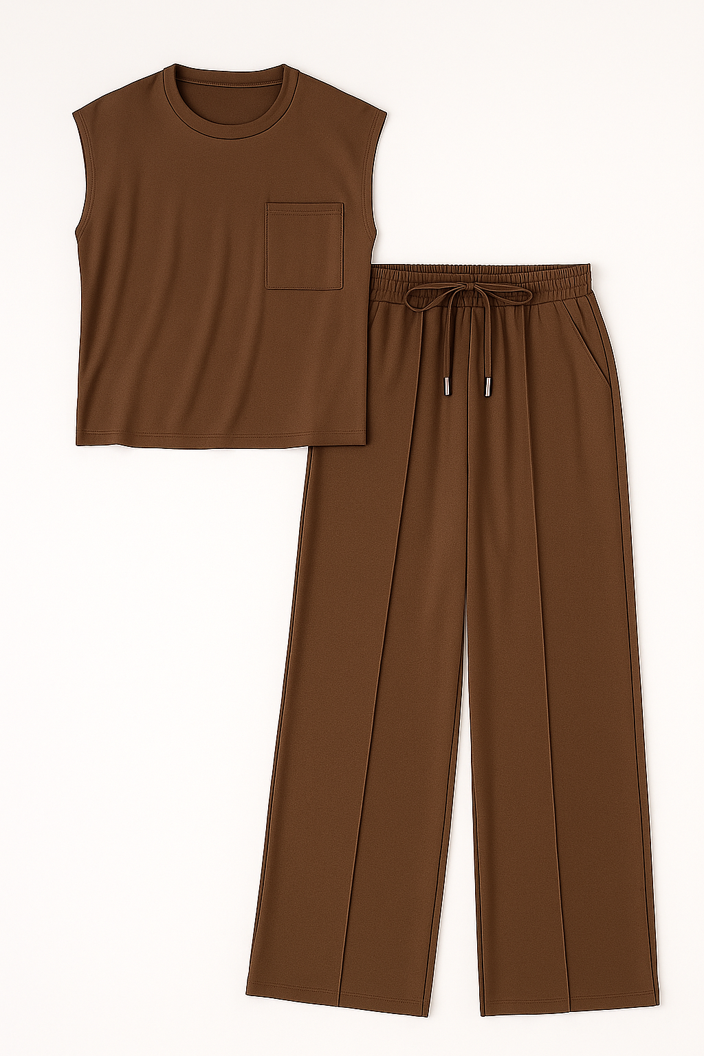 Conjunto de pantalones de pierna ancha y blusa de hombro caído