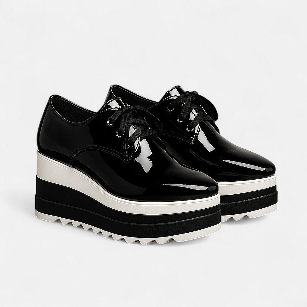 Lace Up Platform Derby Shoes with Square Toe