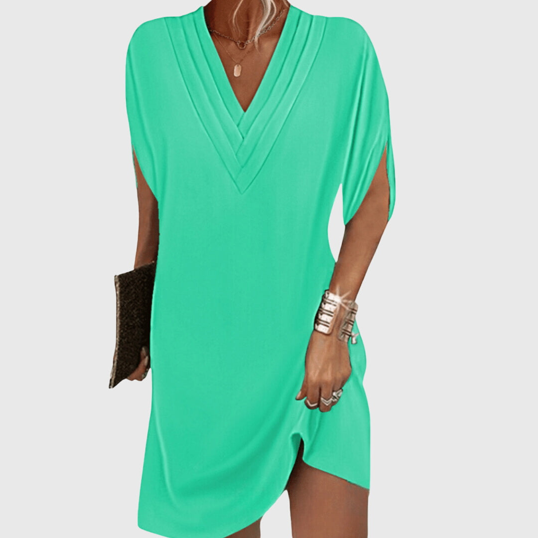 Draped V-Neck Dress with Flowing Silhouette