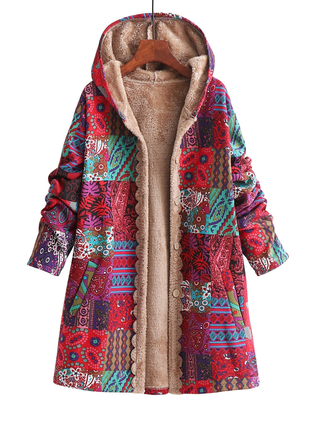 Patchwork Hooded Jacket with Lined Interior