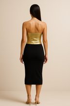 Strapless Bustier Top with a Golden, Shimmering Sheen