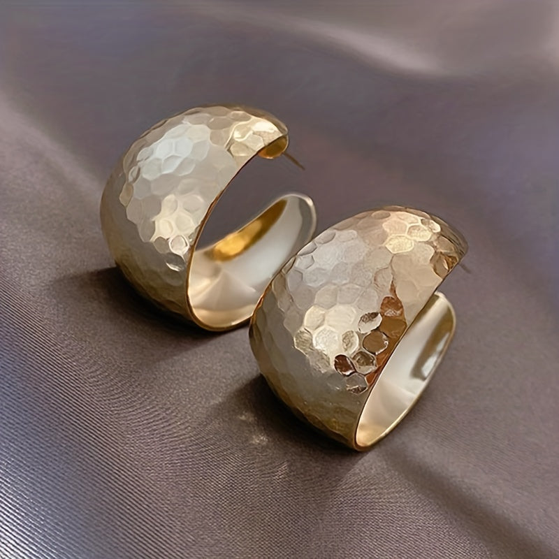 Vintage Wide C-Shaped Hoop Earrings with Bold Profile